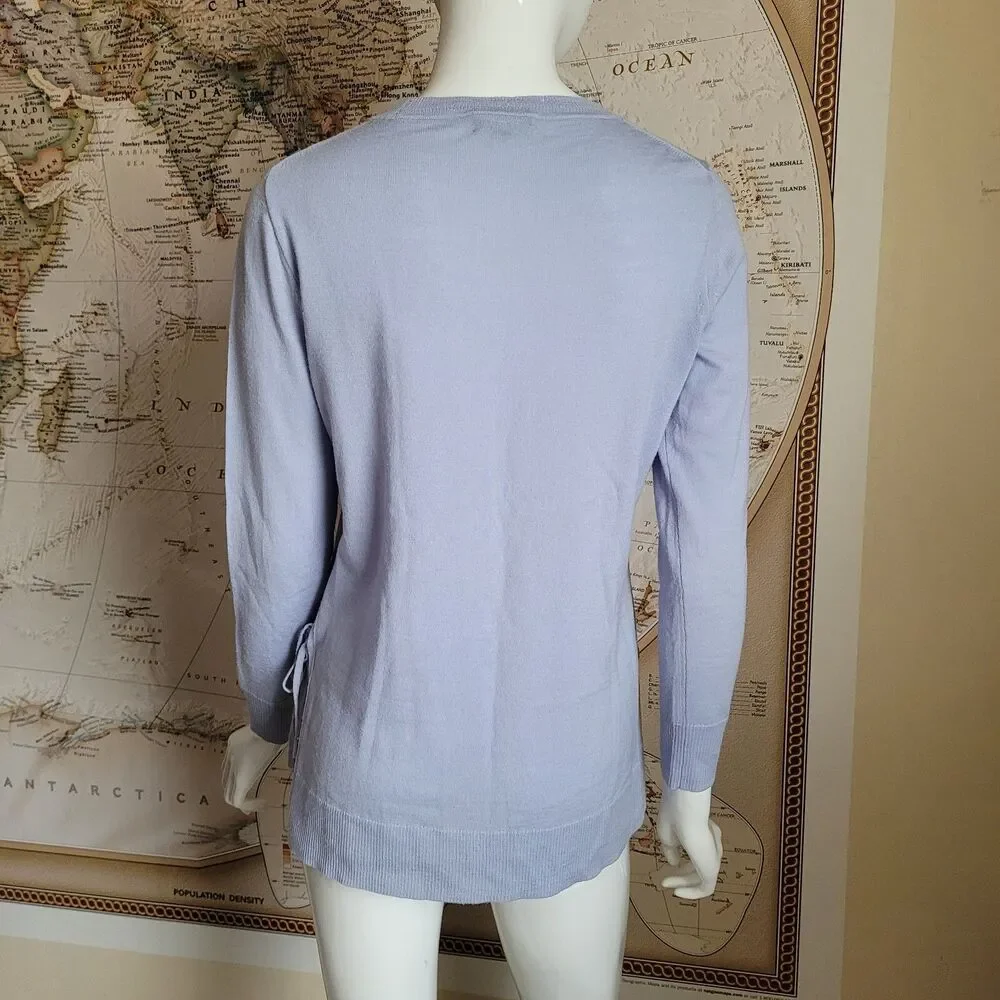 J.Crew Women's Icy Blue Sweater Lightweight Wool Crew Neck Side Ties boho S
